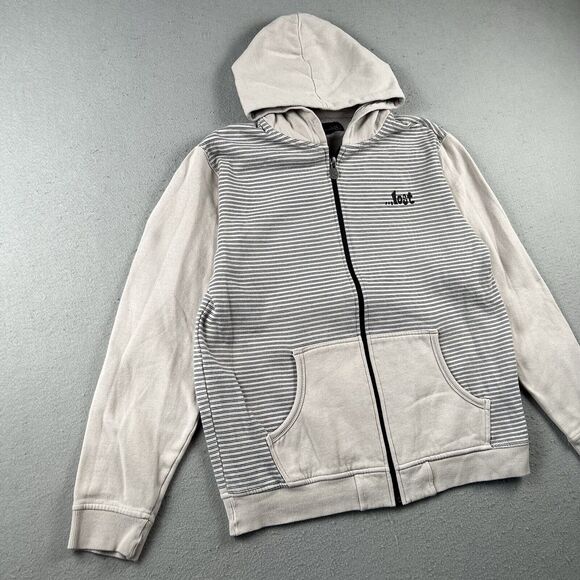 Lost Skateboard Hoodie Men’s Medium Tan Striped Full Zip Surf Sweatshirt - Picture 6 of 16